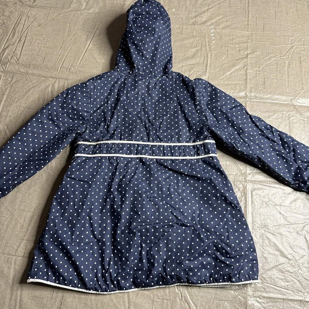Gymboree Wish You Were Here Polka Dot Raincoat Navy White Hood Lined Size‎ 8